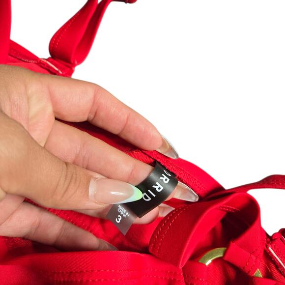 Torrid Red One Shoulder High-Rise O Ring Cut-Out Swim Set Size: 3 - Picture 8 of 9